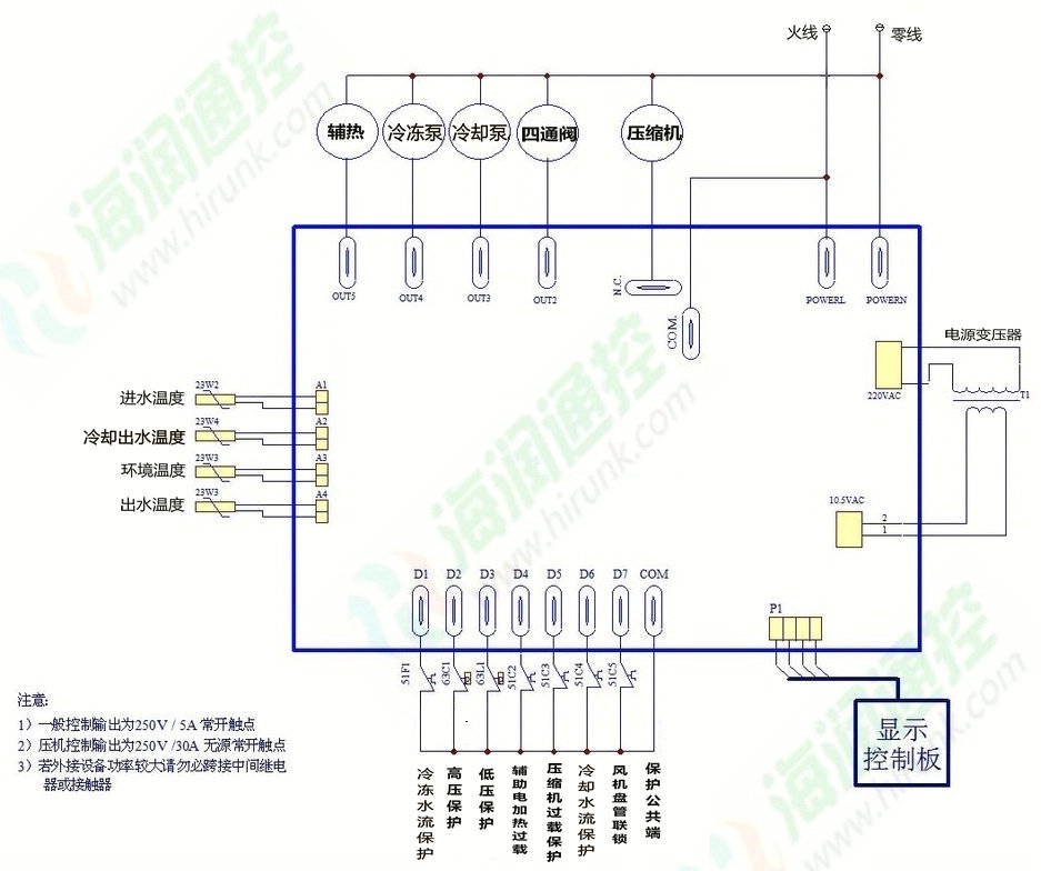 小型水源热泵空调通用电路板,户式地源热泵空调万能控制板,家用水冷中央空调电路图